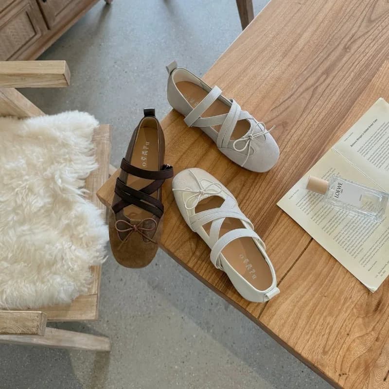 Scarpe Mary Jane piatte da donna con punta tonda, stile francese, estive
