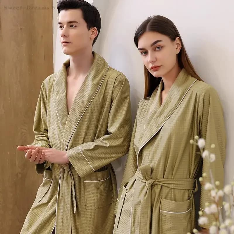 Couple Long Sleeved Bathrobe Plus Size Dress 5XL Hotel Kimono Men's Dress Trained Casual Home Clothing Women's Sexy Nightwear