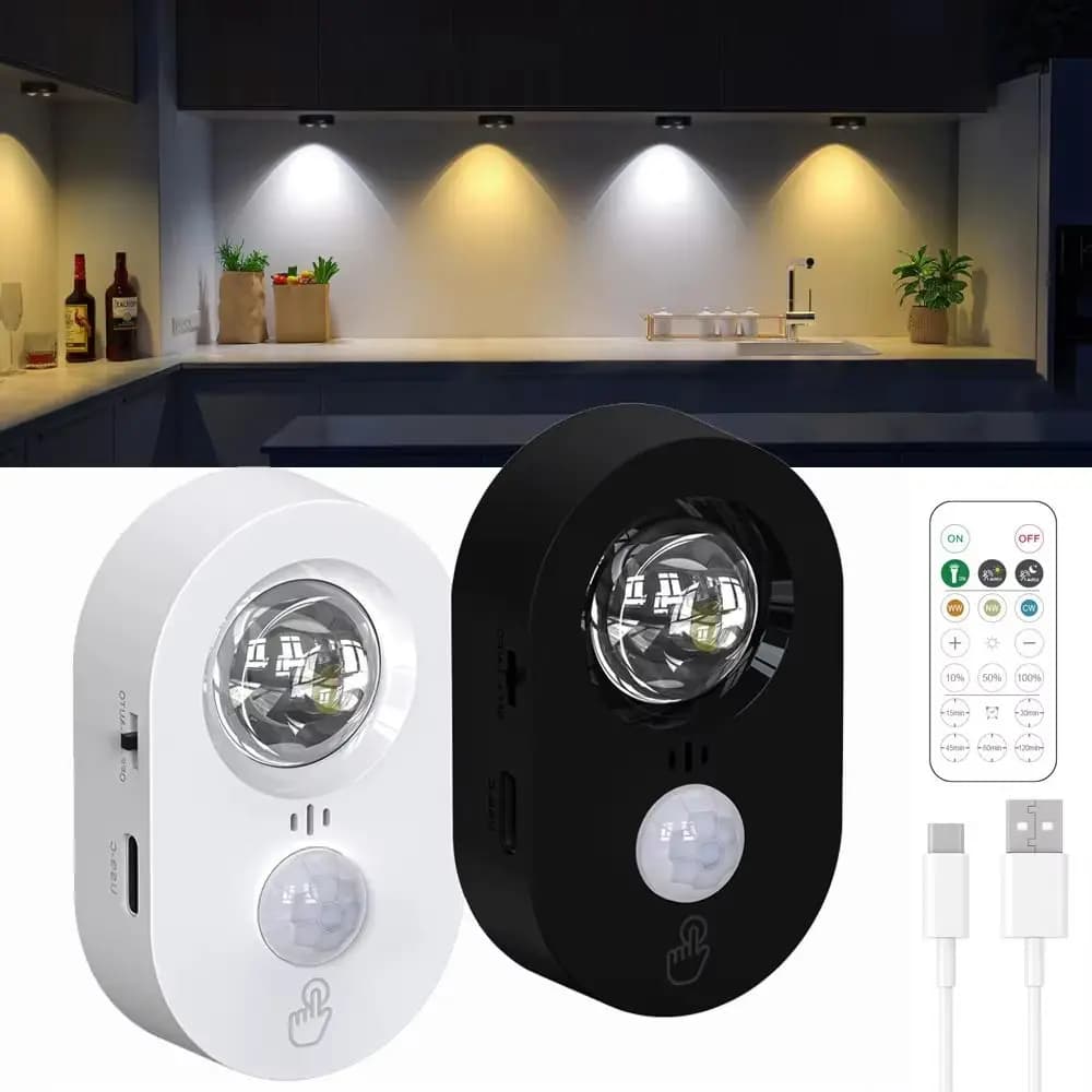 Luce Notturna Ricaricabile USB con Sensore di Movimento, Telecomando, Lampada LED Intelligente 3000K-6000K