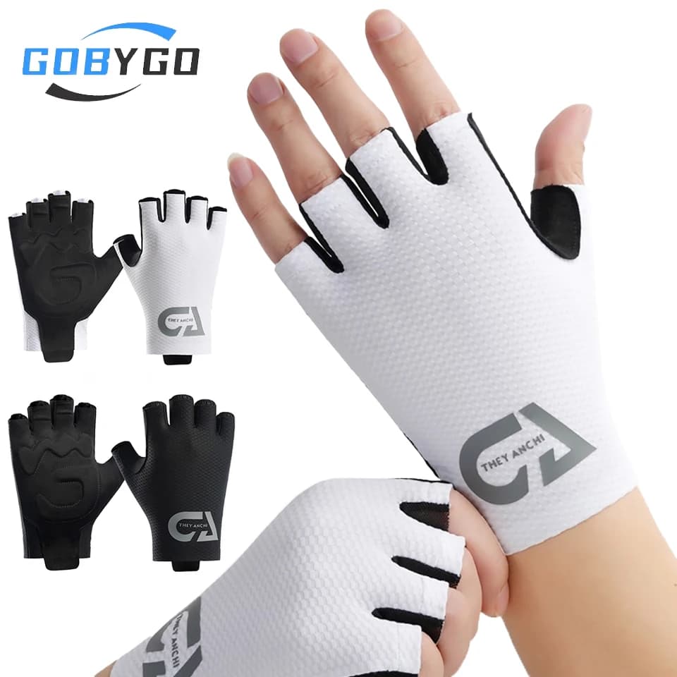 GOBYGO 1 paio di guanti da ciclismo da uomo a mezze dita, antiscivolo, antiurto, per pesca, escursionismo, sport all'aria aperta, ciclismo, donna, unisex