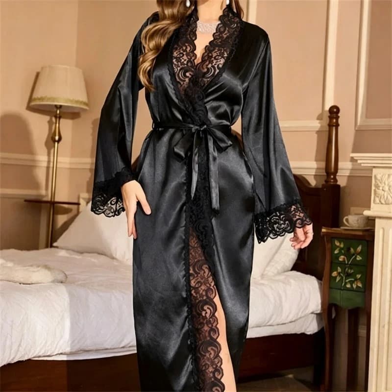 Nuovo Kimono Lungo in Raso di Seta Sintetica, Vestaglia da Notte e da Casa, Abbigliamento Comodo per Primavera Estate