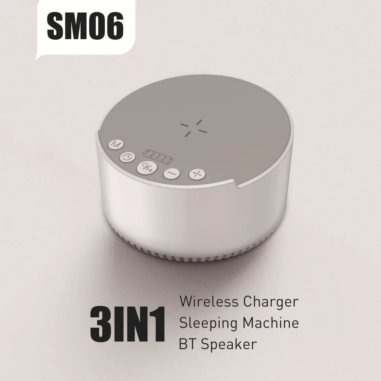 Nuovo altoparlante Bluetooth con ricarica wireless da 15 W con rumore bianco intelligente con dispositivo per il sonno con rumore bianco, un dispositivo audio multifunzionale