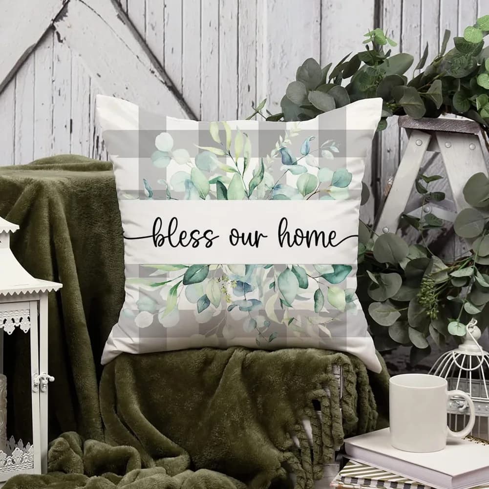 ABUH-Spring Pillow Covers 18X18 Set di 4 fodere per cuscini in stile rustico, decorazioni primaverili, fodere per cuscini a quadri Buffalo per l'arredamento della casa