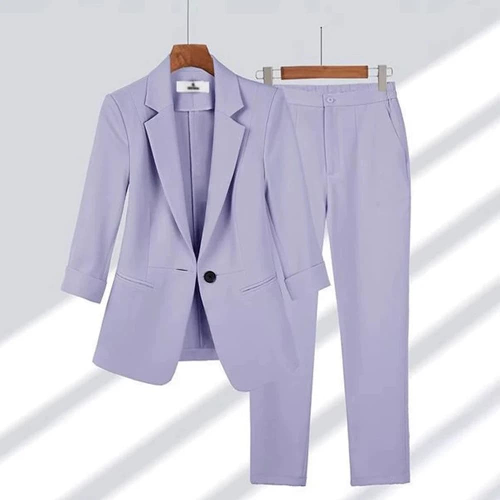 Tesco 2025 2Piece Women Suit Set Elegant One Button Women Balzer and Pants Set Spring Casual Suit Jacket Office Lady