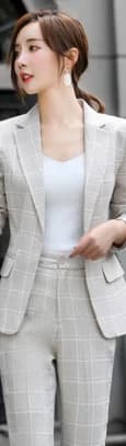 New‑style popular Korean‑style short casual plaid slim‑fit long‑sleeve suit set for women
