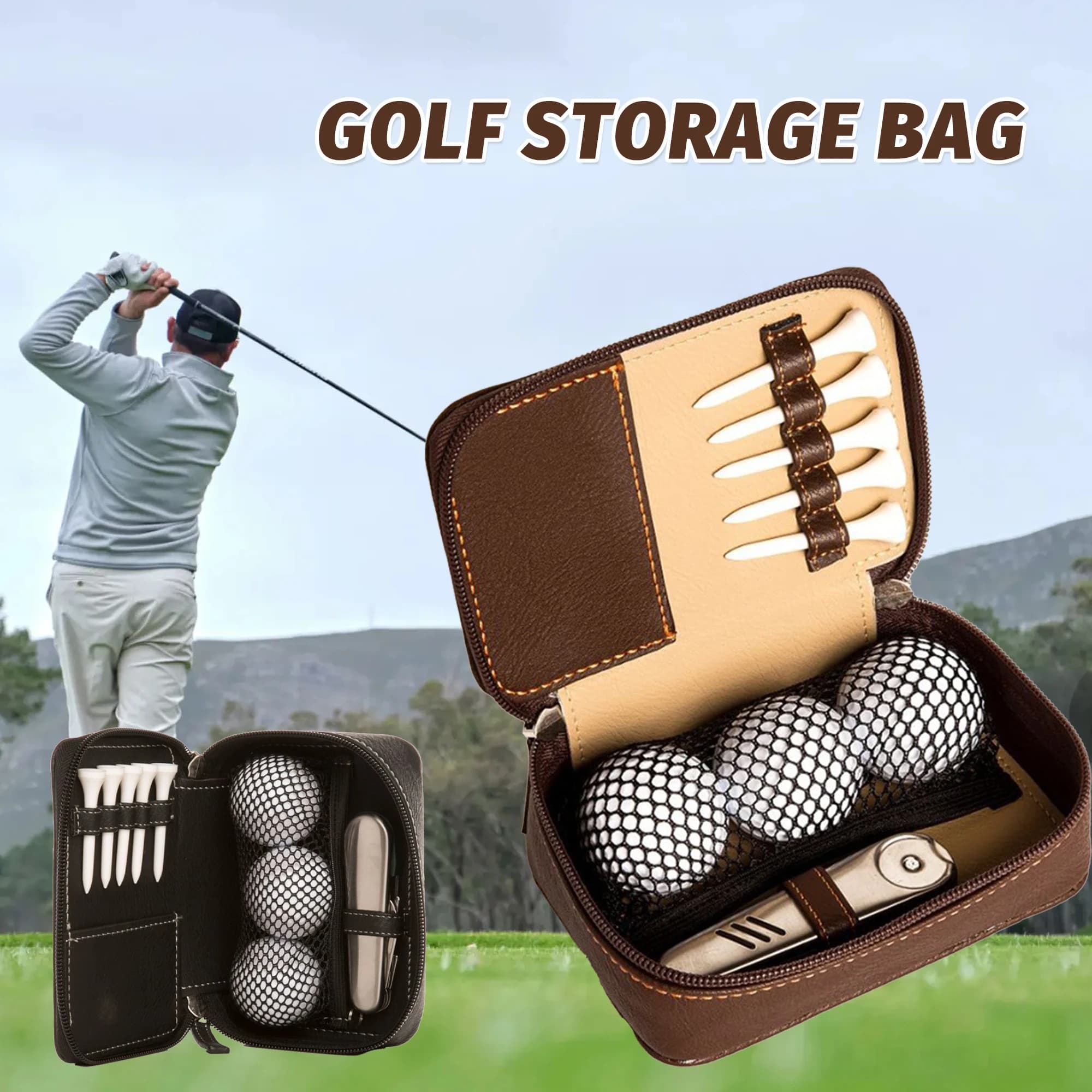 Borsa portaoggetti per accessori da golf Uomo Donna Regali Custodia multifunzionale per tee da golf in pelle per esterni per palline Telemetro Tees Scorer