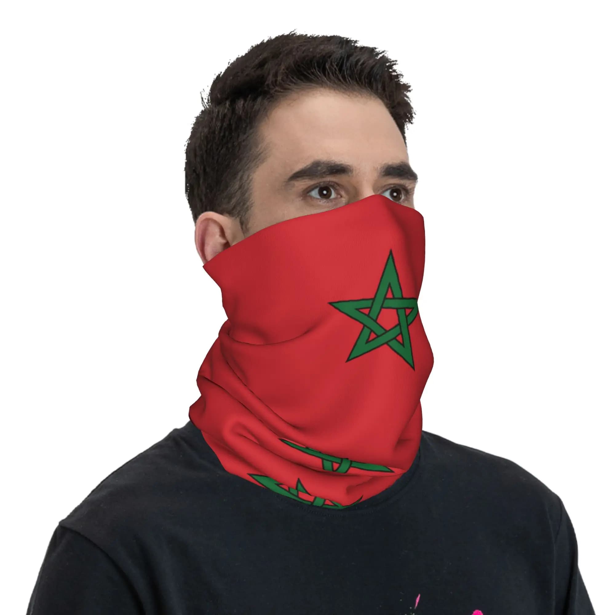 Bandana con bandiera del Marocco, maschera da ciclismo alla moda, balaclava antivento per corsa e viaggio, maschere facciali stampate morbide e calde