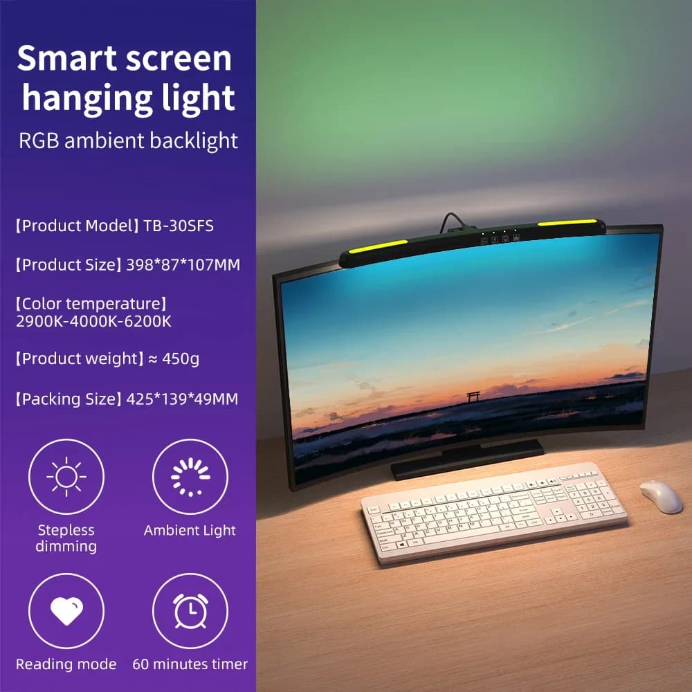 Lampada LED per Monitor con Schermo Curvo, Luce Dimmerabile USB RGB, Illuminazione Atmosferica da Scrivania, Decorazione per Sala Giochi