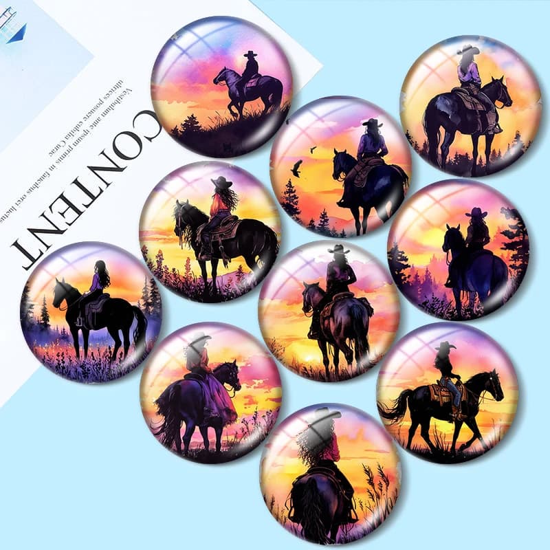 Sunset Cowgirl 12/18/20/25mm Glass Cabochon for bracelets, pendants, rings, earrings and components for jewelry creation