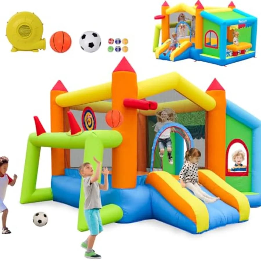 Castello Gonfiabile con Tiro a Porta da Calcio e Stand Gioco Laterale, Modello 480