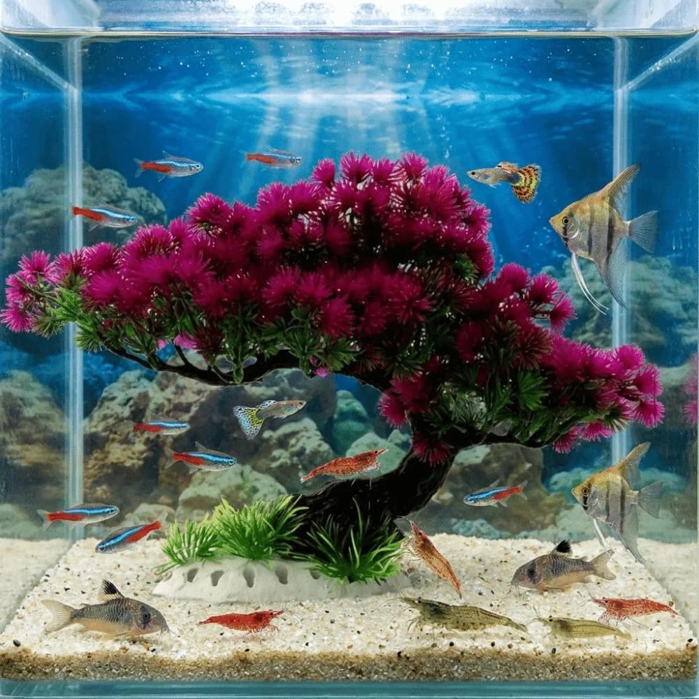 Pino Artificiale Realistico per Acquario, Pianta Acquatica Simulata in Plastica, Albero dall'Aspetto Naturale, Decorazione Paesaggistica per Acquario, Pino di Benvenuto Realistico