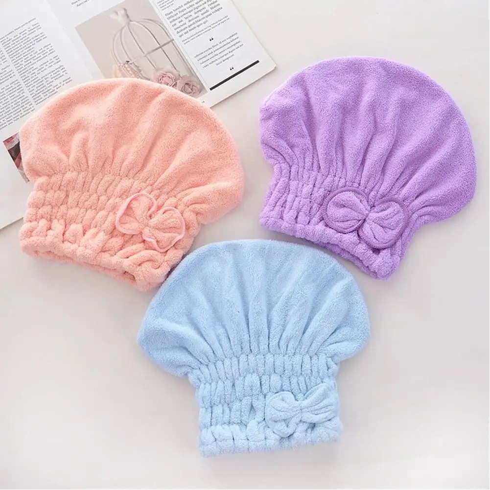 Coral Velvet Hair Dryer with Decorative Fiocco, Super Absorbent, Quick Drying, for Women and Children, Hair Care after Shower