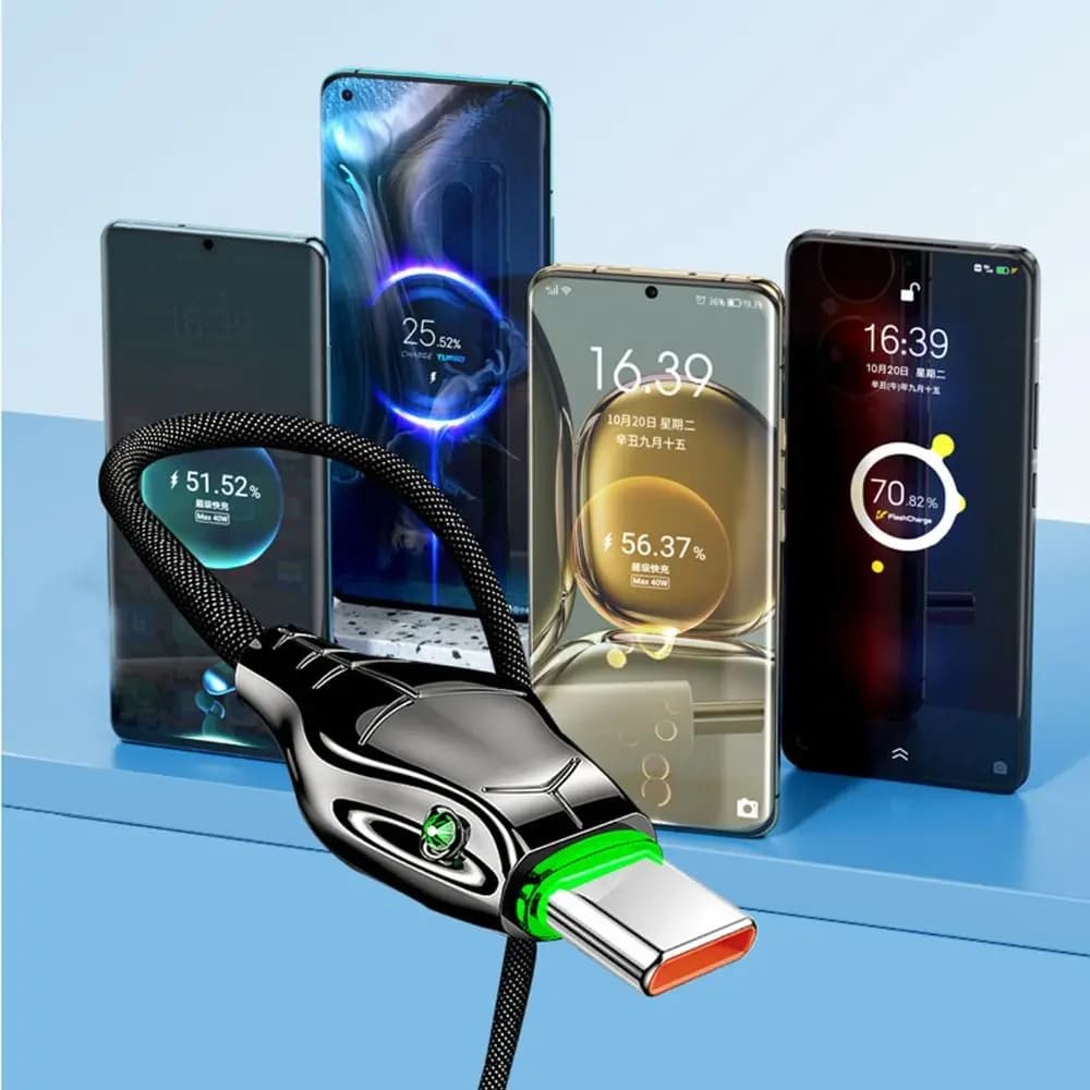 Cavo USB Type A a Type C 7A Intrecciato 2M/3 Metri, Cavo di Ricarica Rapida USB C con Luce Verde 100W per Samsung/HUAWEI