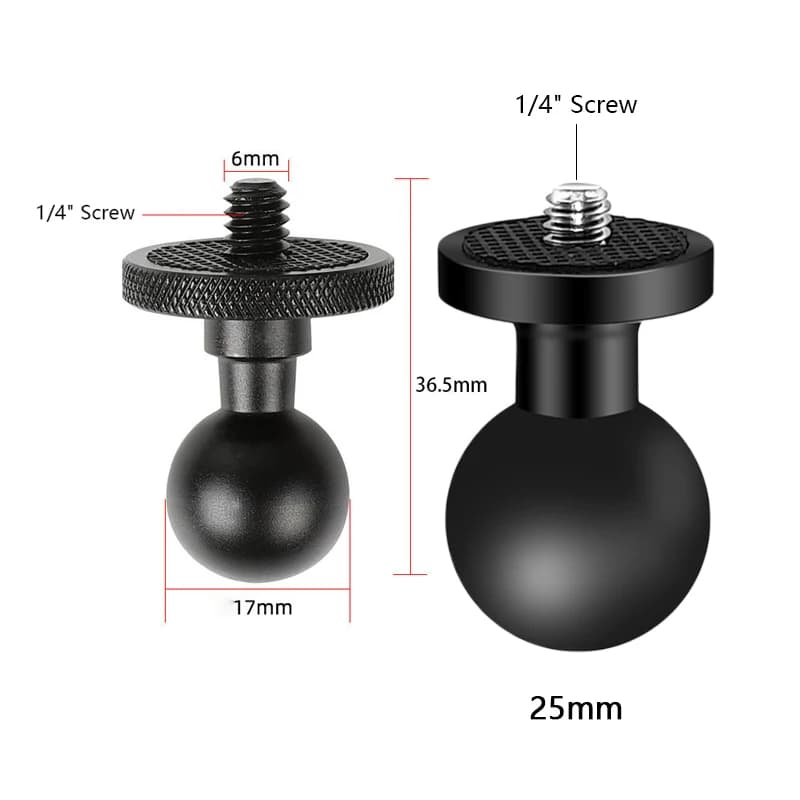 17mm / 25mm Adattatore per montaggio a testa sferica da 1 pollice Vite da 1/4 Super Morsetto Clip per staffa per action camera di estensione per bici da moto