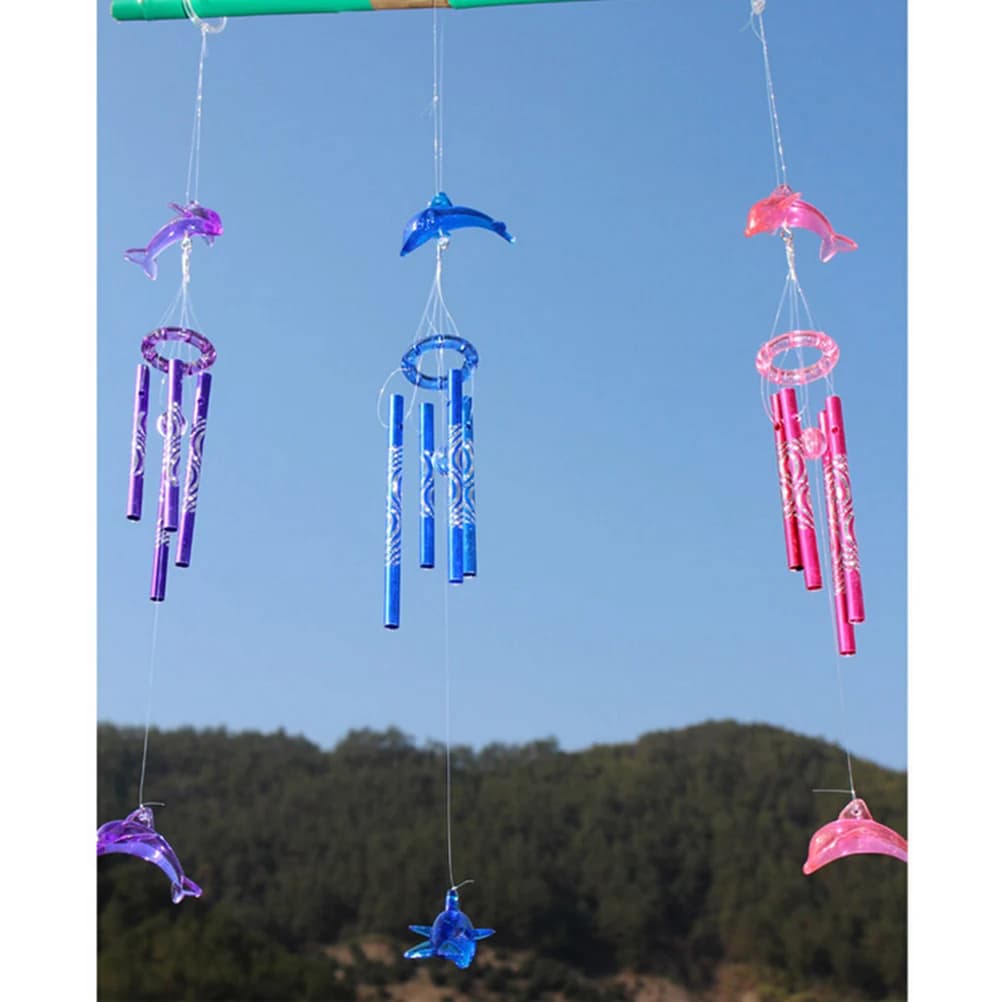 1PCS Dolphin Creative Crystal 4 Metal Tubes Windchime Wind Chime Home Decor