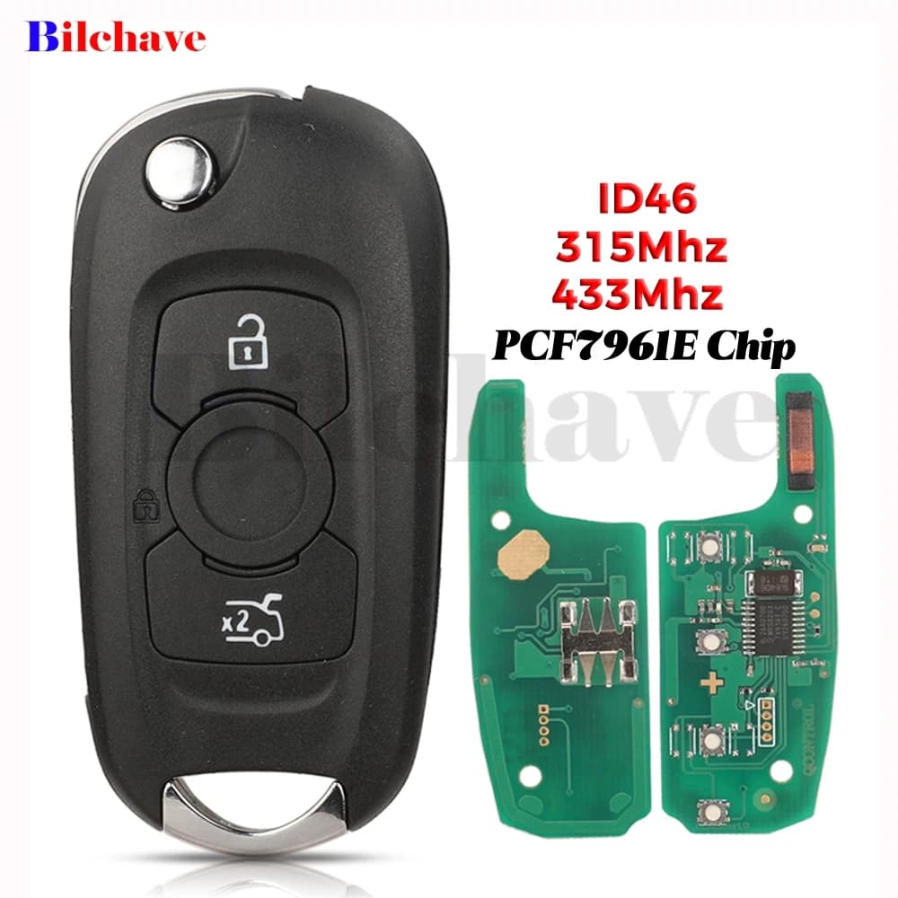 Jingyuqin 433/315 MHz ID46 3 Bushes Flip Car Key Fob A Distance for Opel Astra K Buick Verano Regal Excelle GT/Excelle XT LaCROSSE