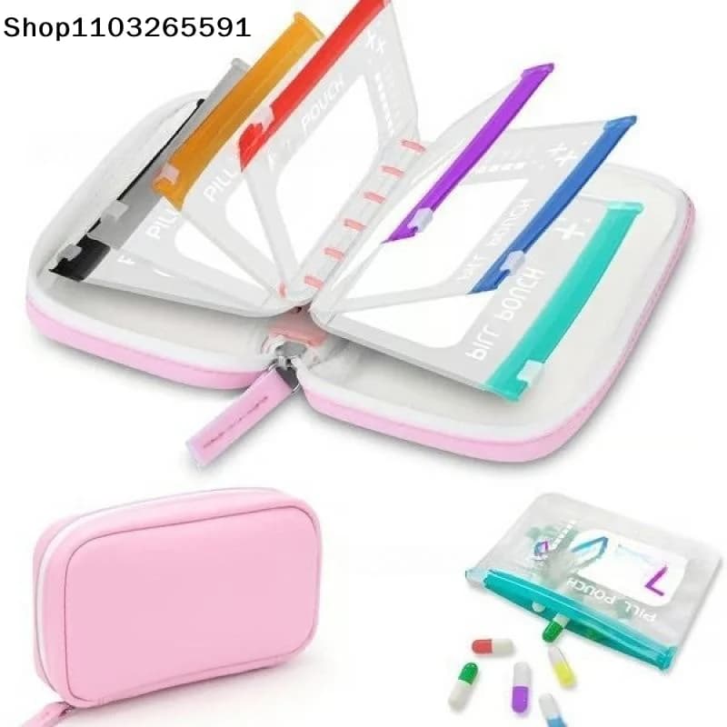 1 Set For Daily Medication Vitamins & Supplements Writable Labels Waterproof Pill Pouch Kit With 7/14 Color-coded Pouches