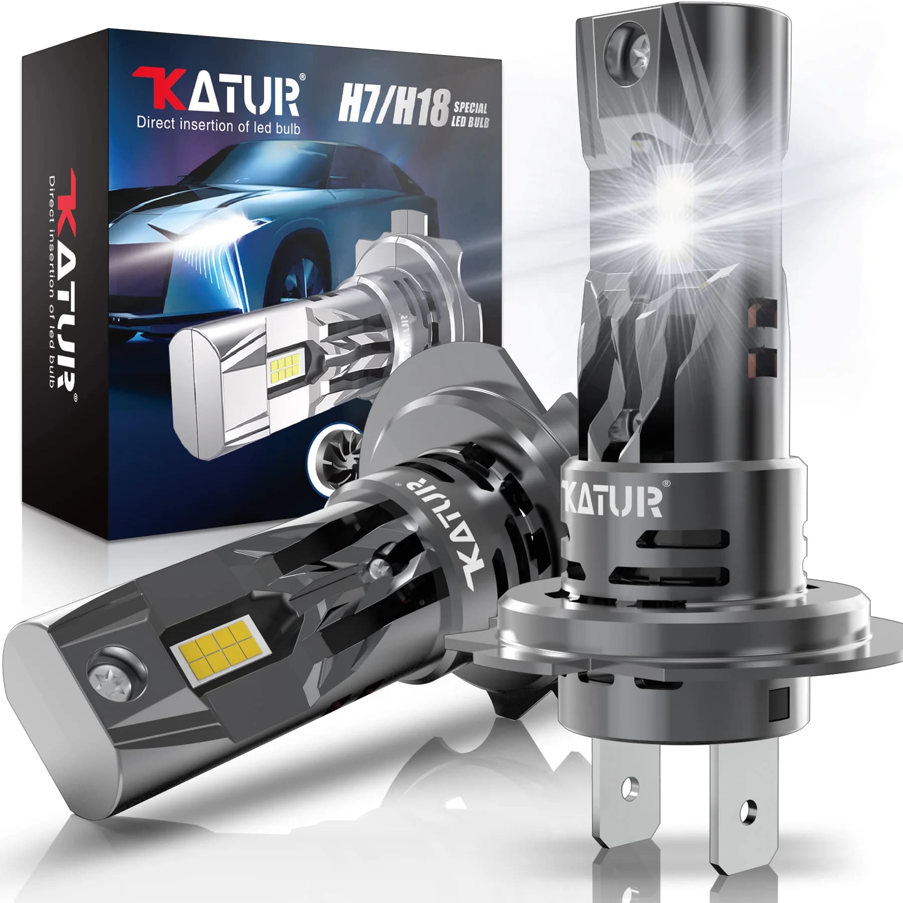 Katur H7 Faro LED 1:1 Mini Size Faro 80W 16000LM 6000K Lampade per auto Super Luminoso Plug and Play Lampadina per fari per auto con ventola