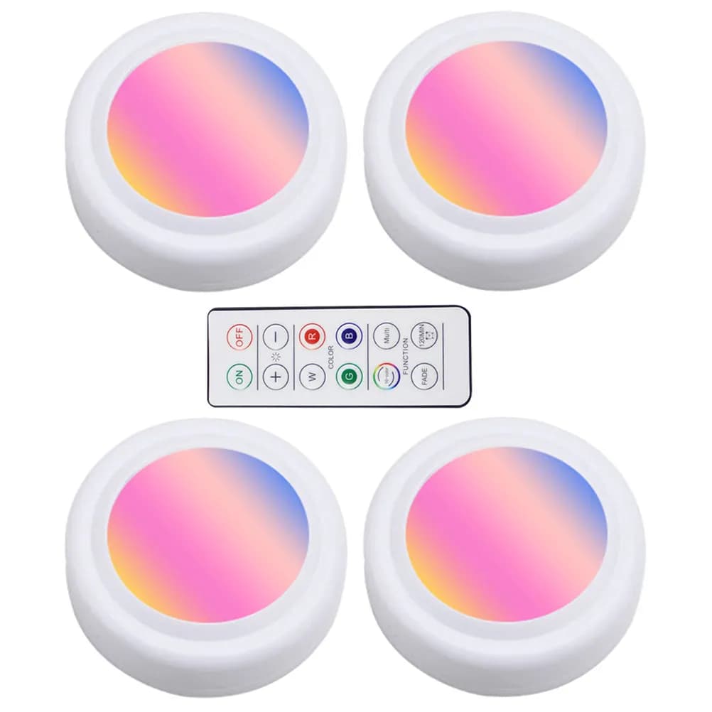 4 Pezzi Luci a Disco LED Telecomandate, Luci Sottopensile a Colori Variabili, Wireless a Batteria, Sensibili al Tocco, Minimaliste