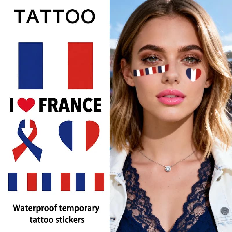 Wall decal temporary tattoo with French flag, long lasting and waterproof, for festivals, football, face stickers for fans, arm, face