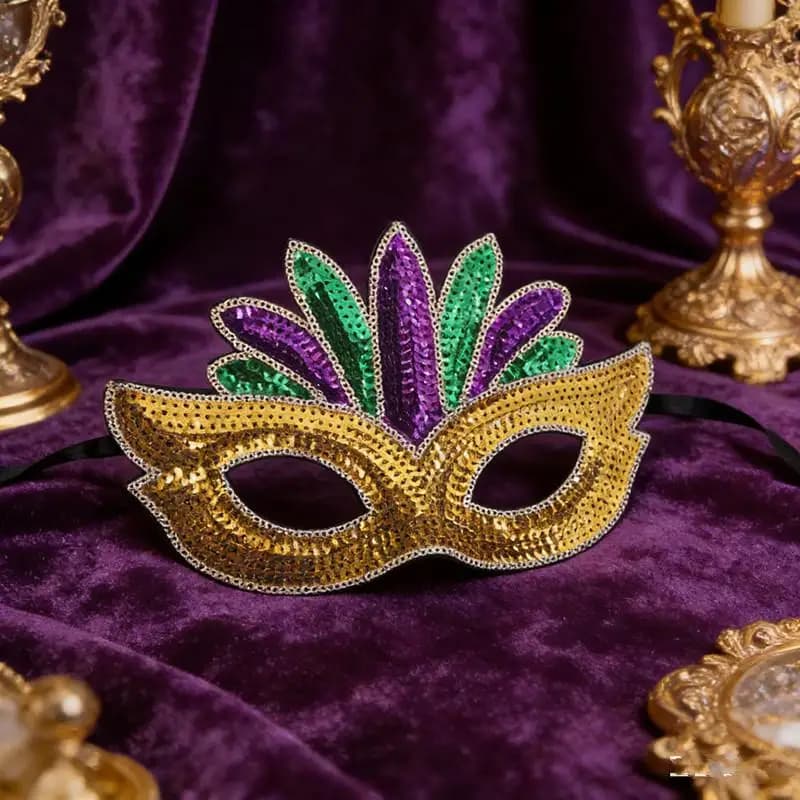Maschera Veneziana con Paillettes Viola, Verde e Gialle per Mardi Gras, Carnevale, Halloween e Accessori per Cosplay