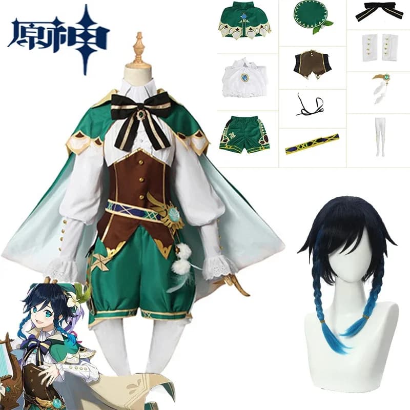 Venti Cosplay Genshin Impact Costume Cosplay Parrucca uniforme Venti Costumi di Halloween in stile cinese per le donne Gioco Wendi Windy
