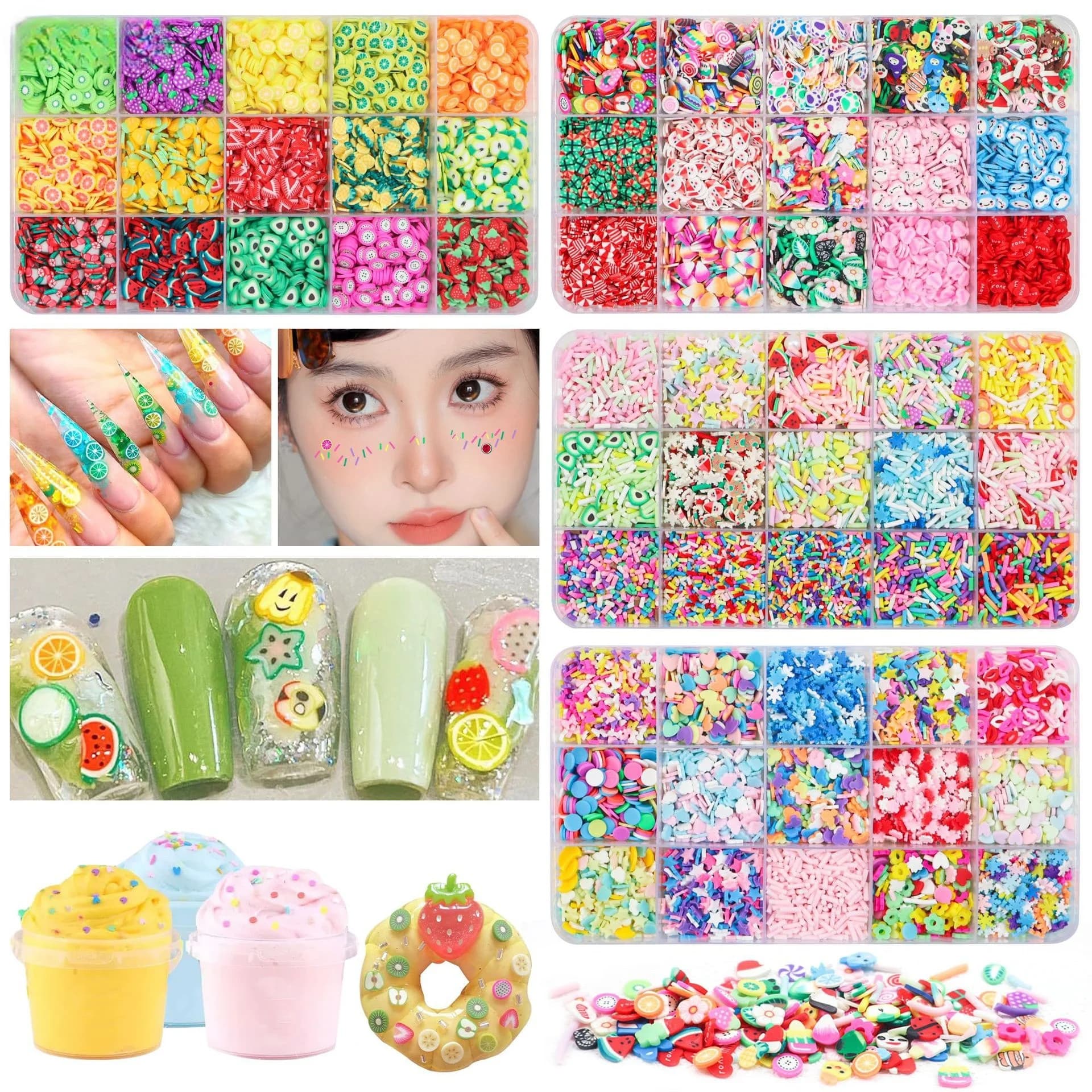 15 Grids Fruit Cartoon Polymer Clay Slices DIY Craft Set Fillers for Slime Crystal Mud Squishy Decor Nail Art Tips Multi-purpose
