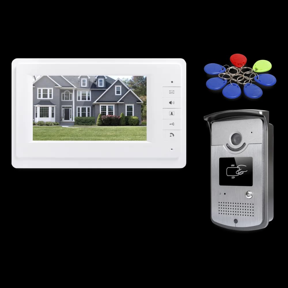 7" Wired Video Door Phone Doorbell Home Security Intercom System 1-In 1-Out RFID Access Control Night Vision Camera