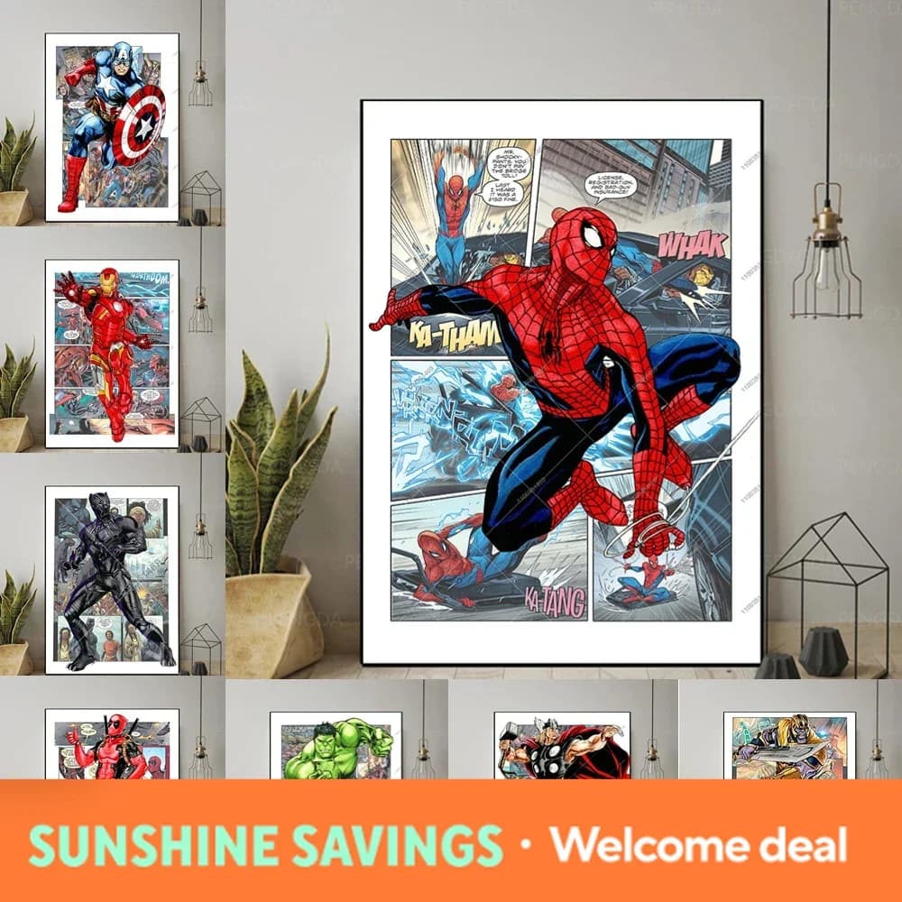 new Marvel Movie Avengers Wall Art Diamond Posters Superhero Spiderman Iron Man Home Decor Children Room Diamond Painting Mura