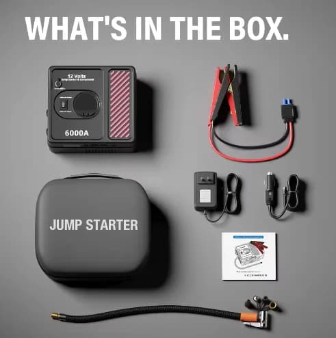 Nuovo avviatore di emergenza portatile per auto, gonfiatore per pneumatici, power bank multifunzione con compressore d'aria portatile per auto