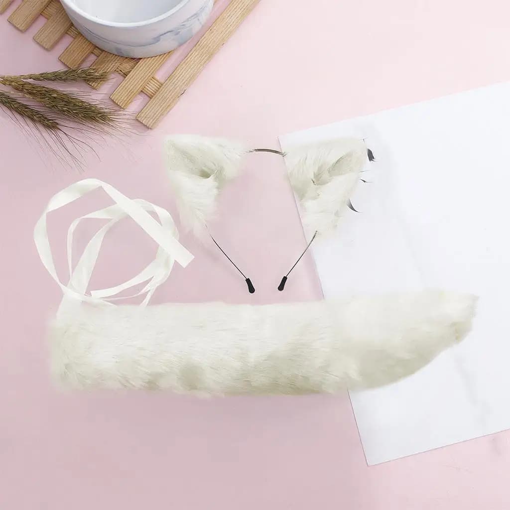 Hair Clip Furry Long Tail Costume Headband Hairpin Cosplay Set