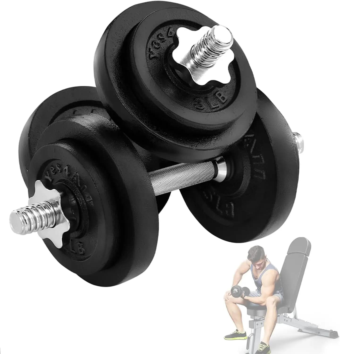 Adjustable handlebar set with weight plate connector equipment size options for exercise training from 40 pounds to 200 pounds