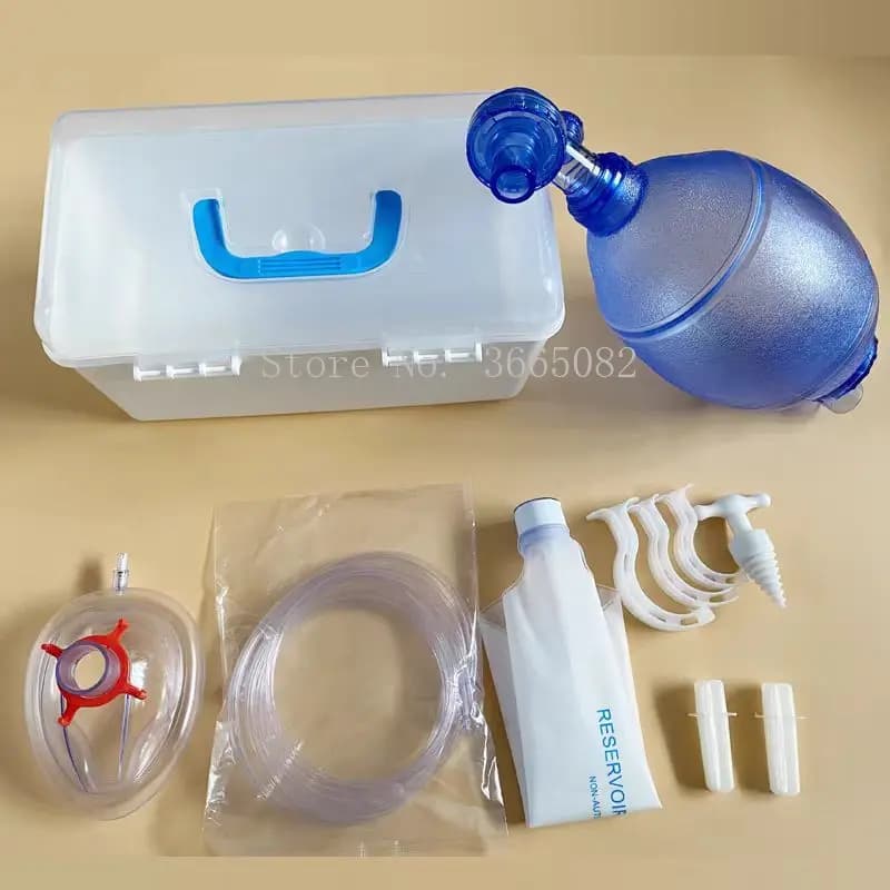 Borsa Ambu per bambini in PVC per rianimatore manuale + kit di pronto soccorso per tubo di ossigeno Tubo per ossigeno e borsa per serbatoio Borsa in PVC e maschera trasparente