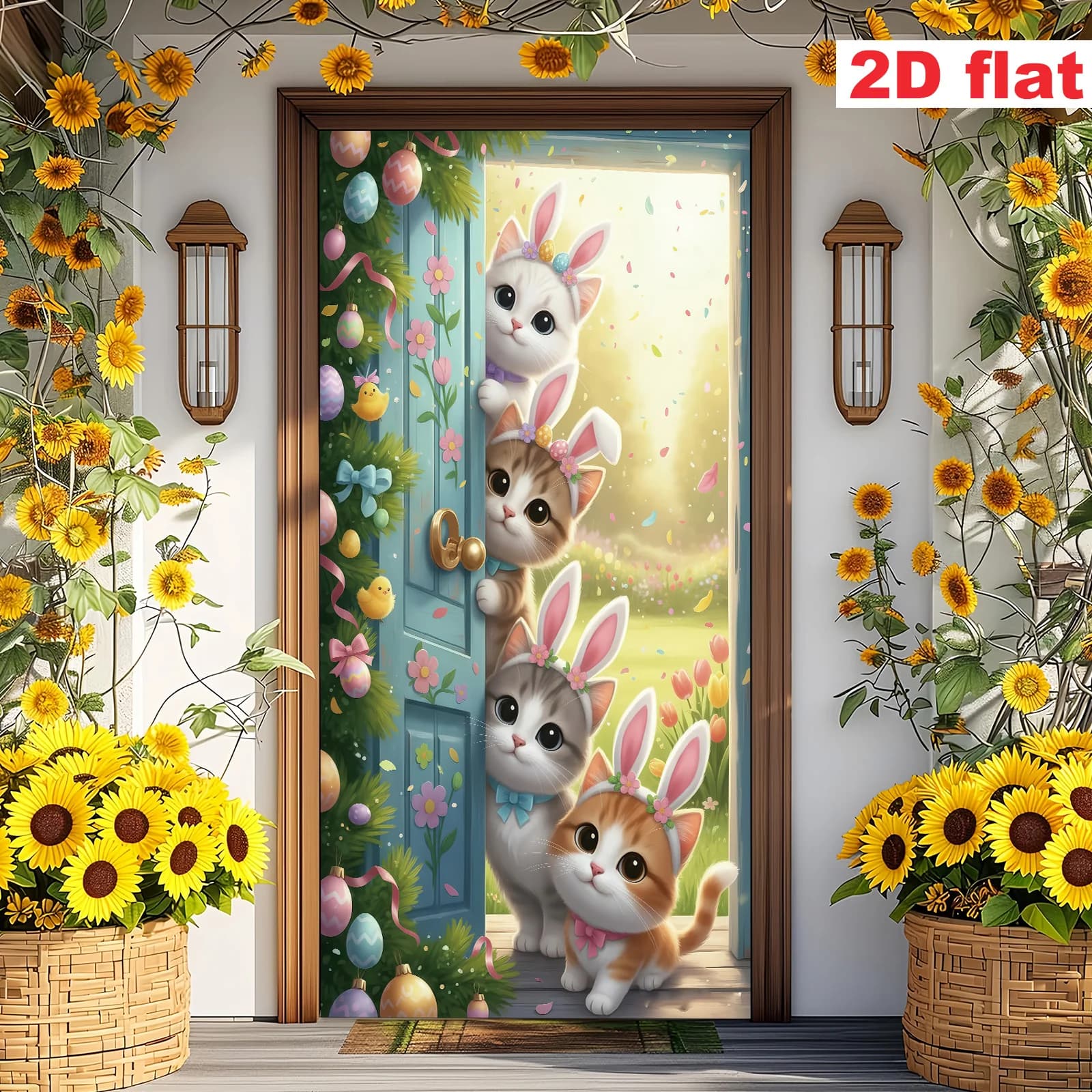 Banner piatto 2D [banner per feste, bandiera da appendere/banner per feste] (35 * 70 pollici/90 * 180 cm), materiale in poliestere, 1 pezzo di neon Pasqua