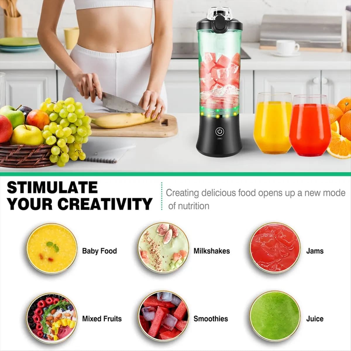 (A25M) Frullatore Portatile Professionale Ricaricabile USB da 600ML, Estrattore di Succo Elettrico, Mixer per Frutta, Mini Frullatore