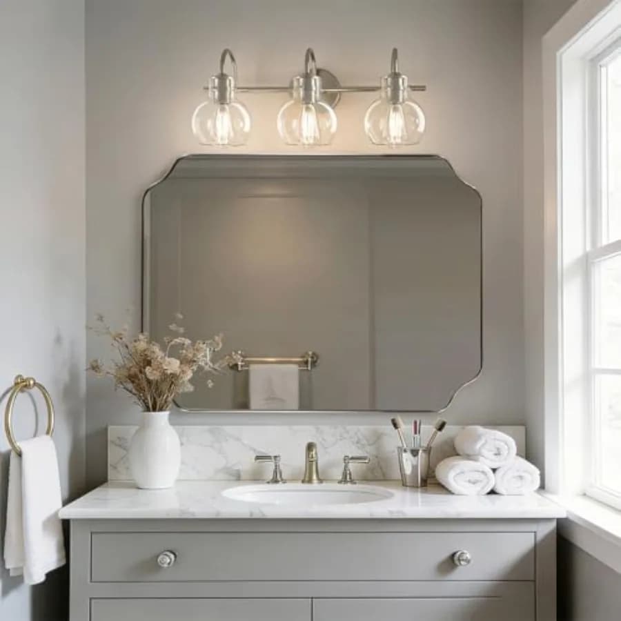 Specchi da Bagno in Nichel Spazzolato 30x40, Grandi Specchi Ondulati per Lavabo, Specchio Rettangolare Argentato con Angoli Intagliati