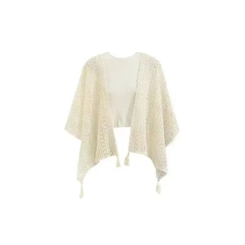 Tassel Hollowed-out Knitwear Bohemian Sunscreen Vacation Style Shawl Ethnic Style Beach Wear Ladies' Crochet Shawl Spring Autumn