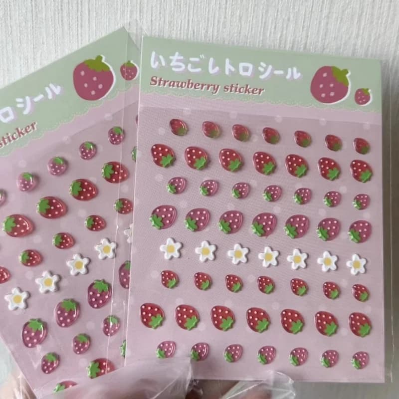 Bubble cotton stickers with image of cartoon strawberry, DIY decorations for phone cases, creative stickers for student notebooks
