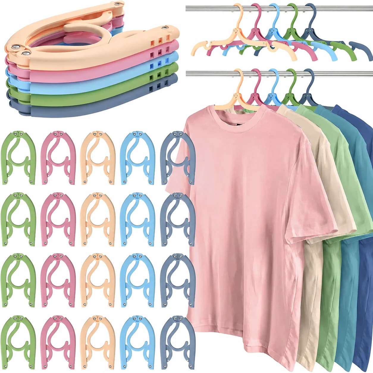 30PCS Portable Foldable Travel Hangers, Space Saving Plastic Clothes Hanger Organizer, Lightweight Travel Accessories for Camping, Dorm, Hotel, Closet Storage