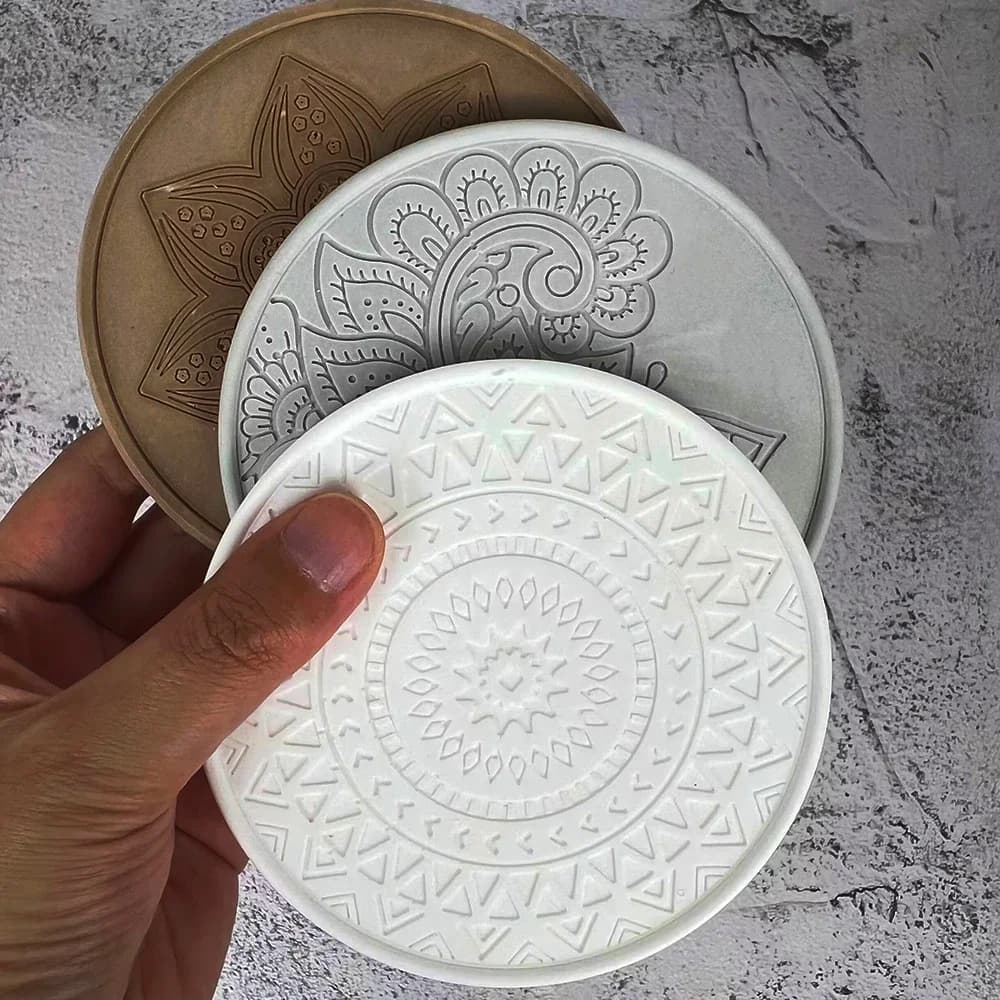 Mandala Round Coaster resina stampo in Silicone Coffee Coaster vassoio stampo per fai da te resina epossidica gesso cemento bicchiere da vino stampo Mat
