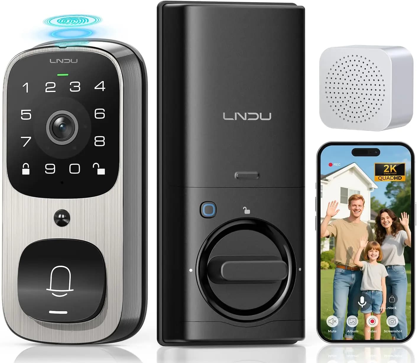 Serratura Video WiFi Intelligente, Serratura per Porta 5-in-1 con Impronta Digitale e Accesso Senza Chiave, Controllo tramite App, Audio Bidirezionale, Doppi Sensori di Movimento