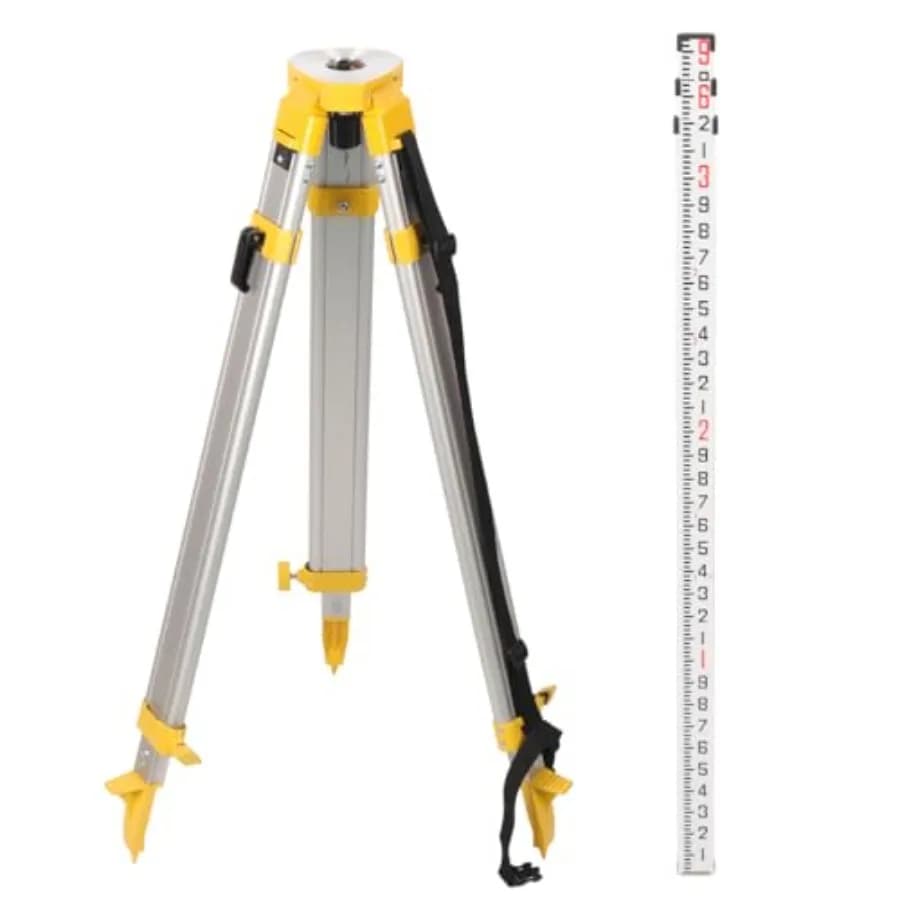 Treppiede Professionale per Rilevamenti in Alluminio - Asta Telescopica da 2,7 m + Treppiede Regolabile da 65 cm per Livella Laser Rotante e Teodolite