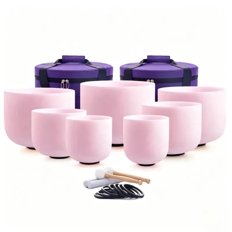 Crystal Singing Bowl 6-12 Inch Pink Sound Bowl 7-piece Set Sound Healing Singing Bowls Meditation Natural Crystal Sound Bowls