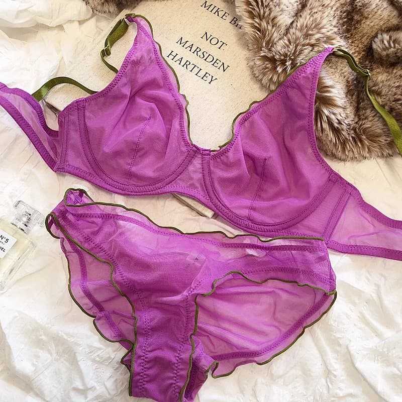 Reggiseno minimizzatore Plus Size Con ferretto Stile francese Triangolo Coppa Push Up Set di lingerie sexy in rete Supporto 32-40 MOYISU Set di reggiseno sexy BC
