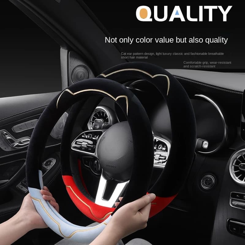 2024 New Car Cover Winter Nice Carton Animated Cat Short Heel Handlebar Anti-slip Cover Hot FourSeasonsGeneral Interior