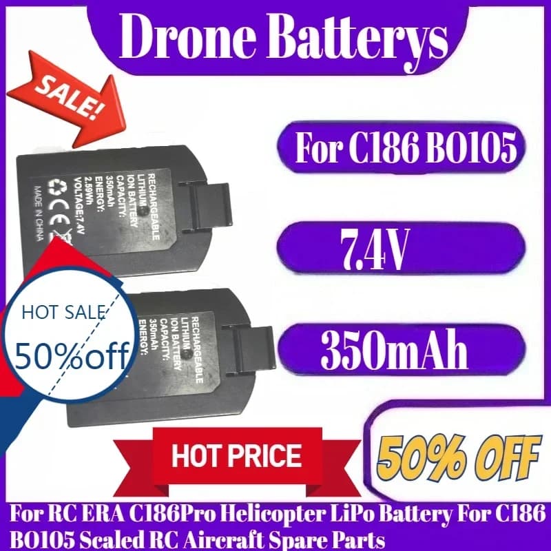 Batteria da 2,59 Wh per elicottero RC ERA C186Pro Batteria LiPo da 7,4 V 350 mAh per pezzi di ricambio per aerei RC in scala C186 BO105