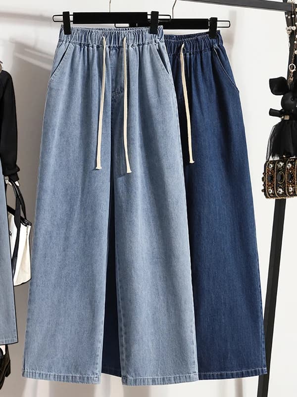 Jeans a Vita Alta e Gamba Larga per Donna, Pantaloni Larghi a Gamba Dritta, Taglie Forti, Elegant and Drappeggiati con Cintura, Lenght al Pavimento