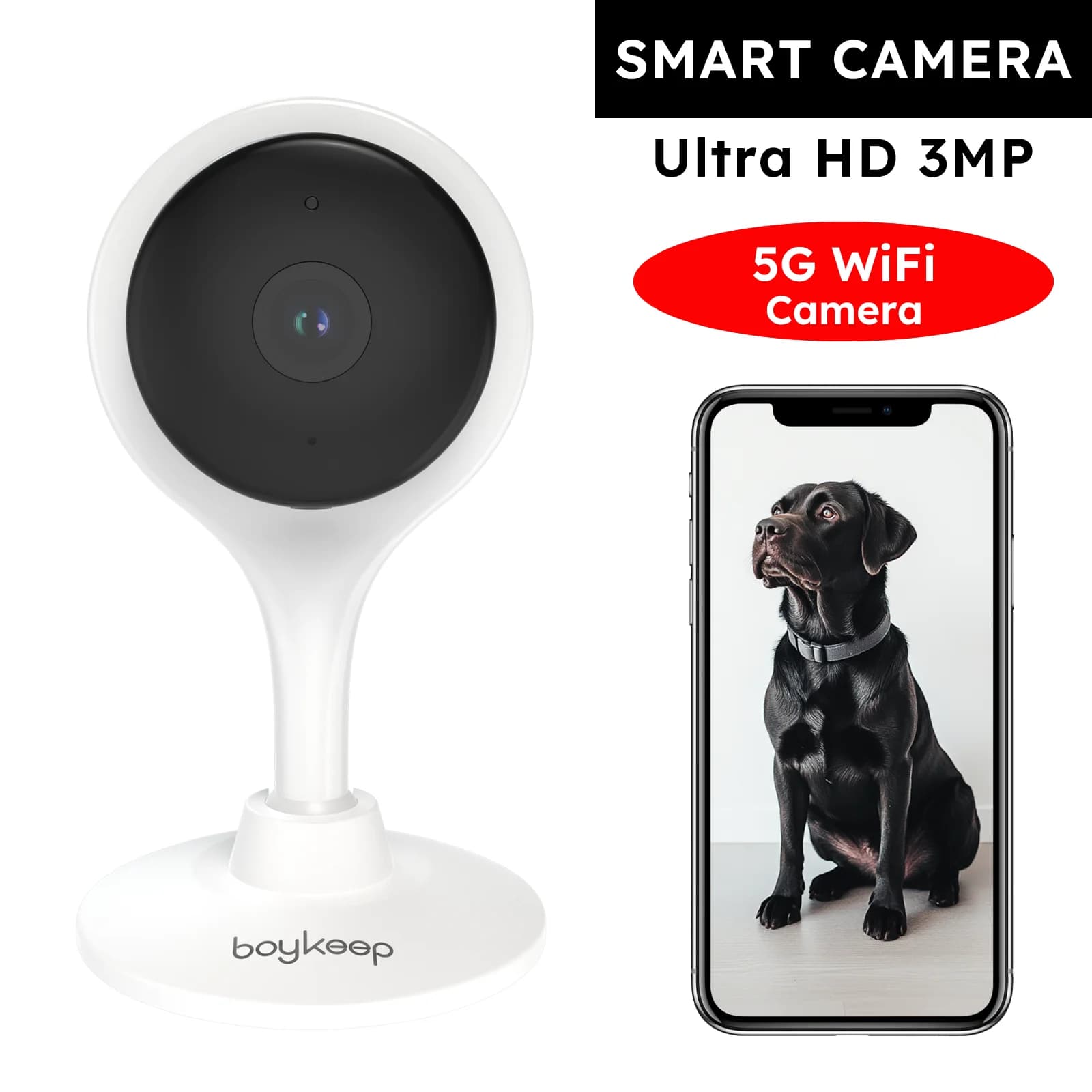 Security Camera BoyKeep 3MP 5/2.4GHz WiFi for Interior, Mini Smart IP Camera for Domestic Security and Monitoring Domestic Animals 24/7 K10