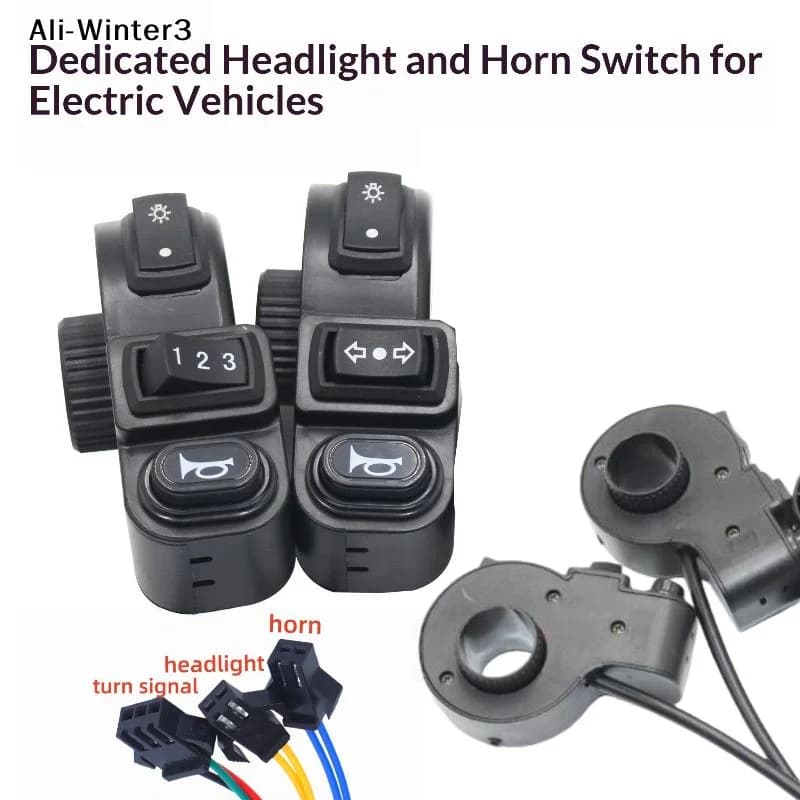 1/3 Pieces Motorcycle Accessories, 3in1 Switch for E-bike, ON-OFF Light, Clacson, Motor Handlebar Direction Indicators