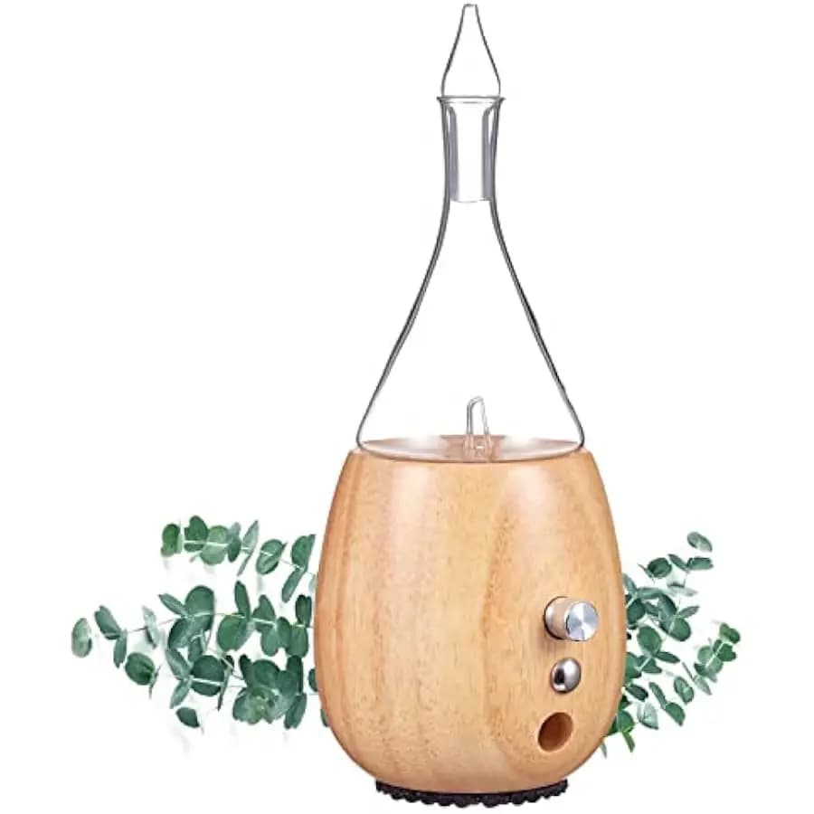 Raindrop 2.0 Aromatherapy Diffuser for Essential Oil, Waterless Glass Nebulizer w/Auto-Off Switch, BPA Free - Lightwood
